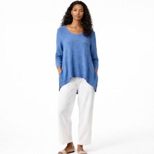 Avalin Womens Cotton Hi-Low Knit Top Blue Made USA OS Coastal Casual Boho